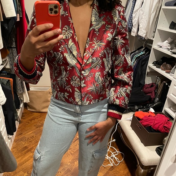 Roman USA MAROON BROCADE PRINT STRETCHED CUFF BLAZER (NWT) Size 6 - Picture 2 of 12